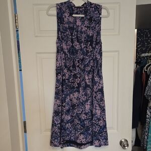 Rebecca Taylor Silk Sleeveless Floral A-Line Dress in Navy and Lavender Size 8